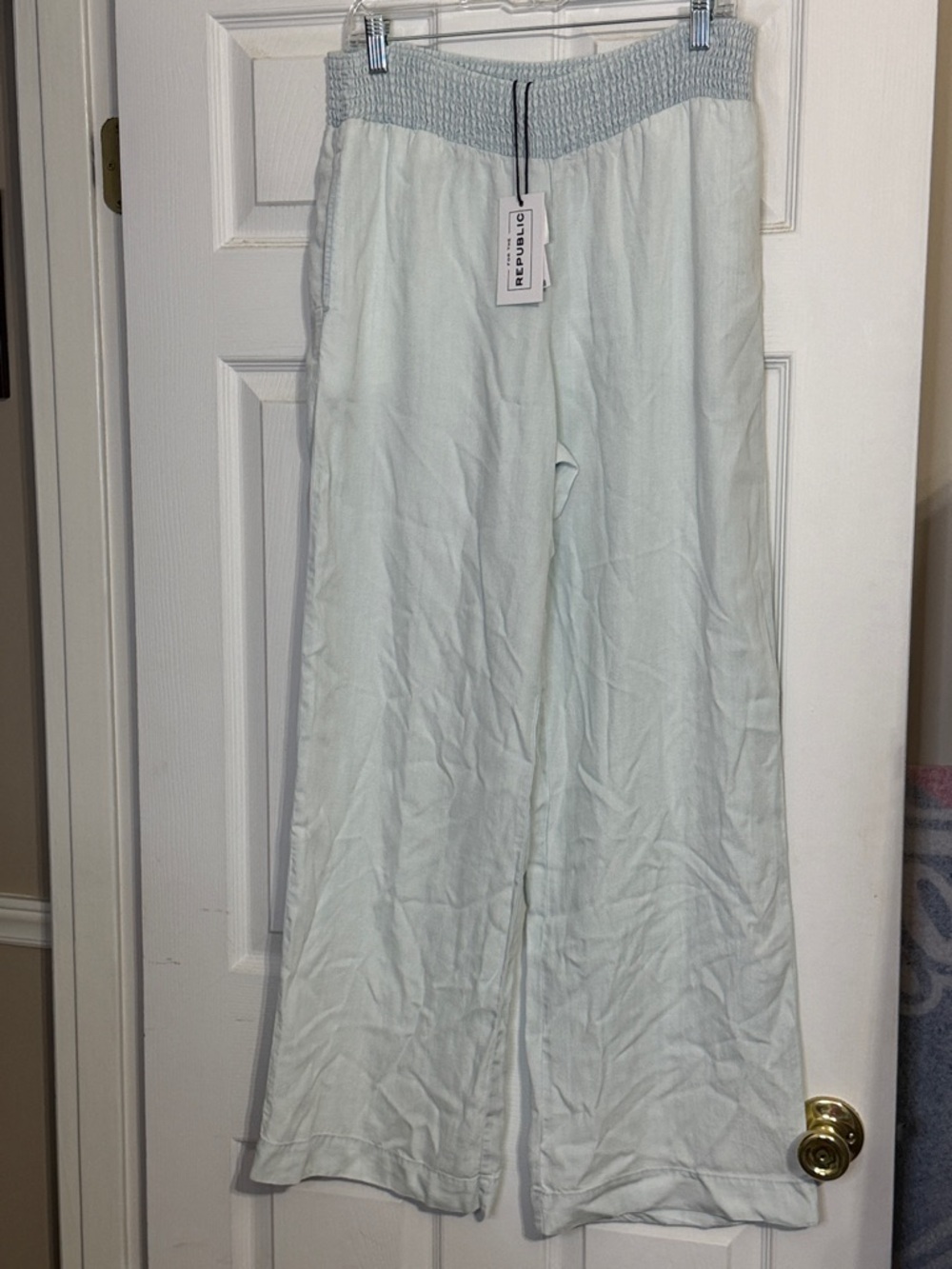For The Republic Wide Leg Pants in Pale Blue with Smocked Waistband